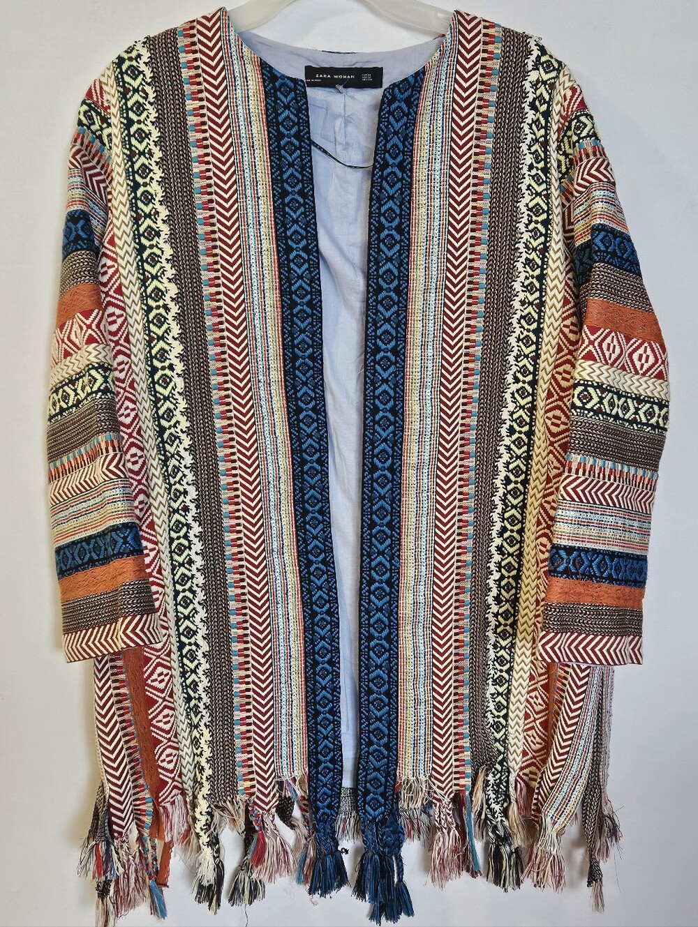 ​Zara Woman Ethnic Boho Multi-Color Woven Kimono Cardigan Size M